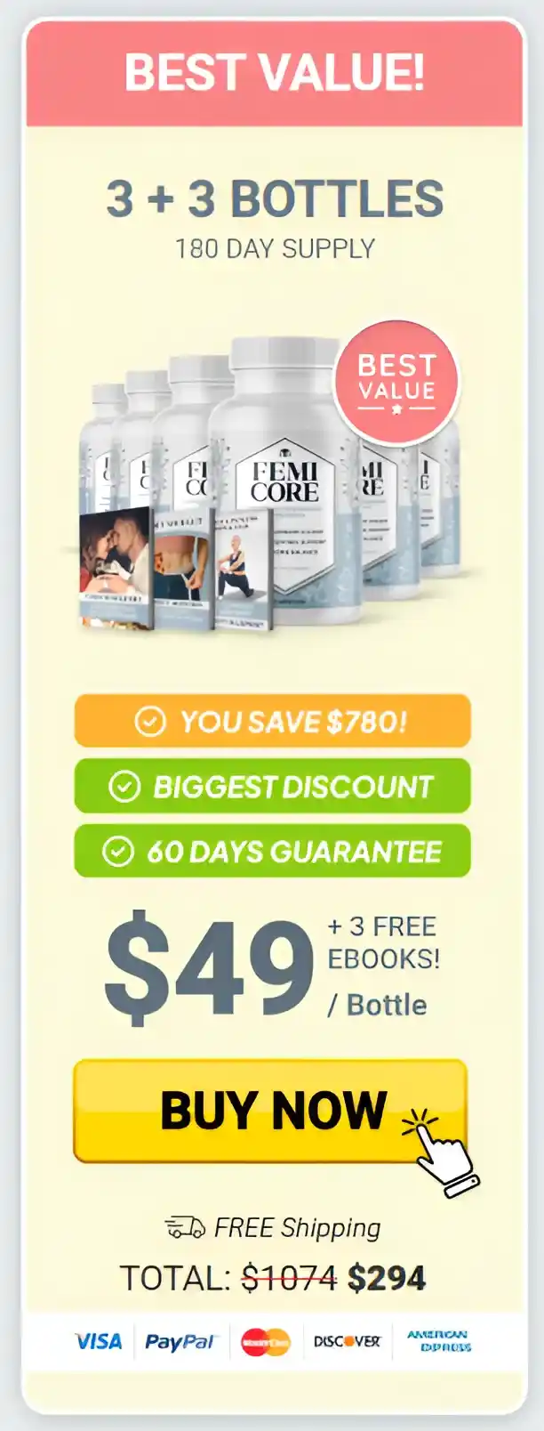 FemiCore   6  bottles  pricing